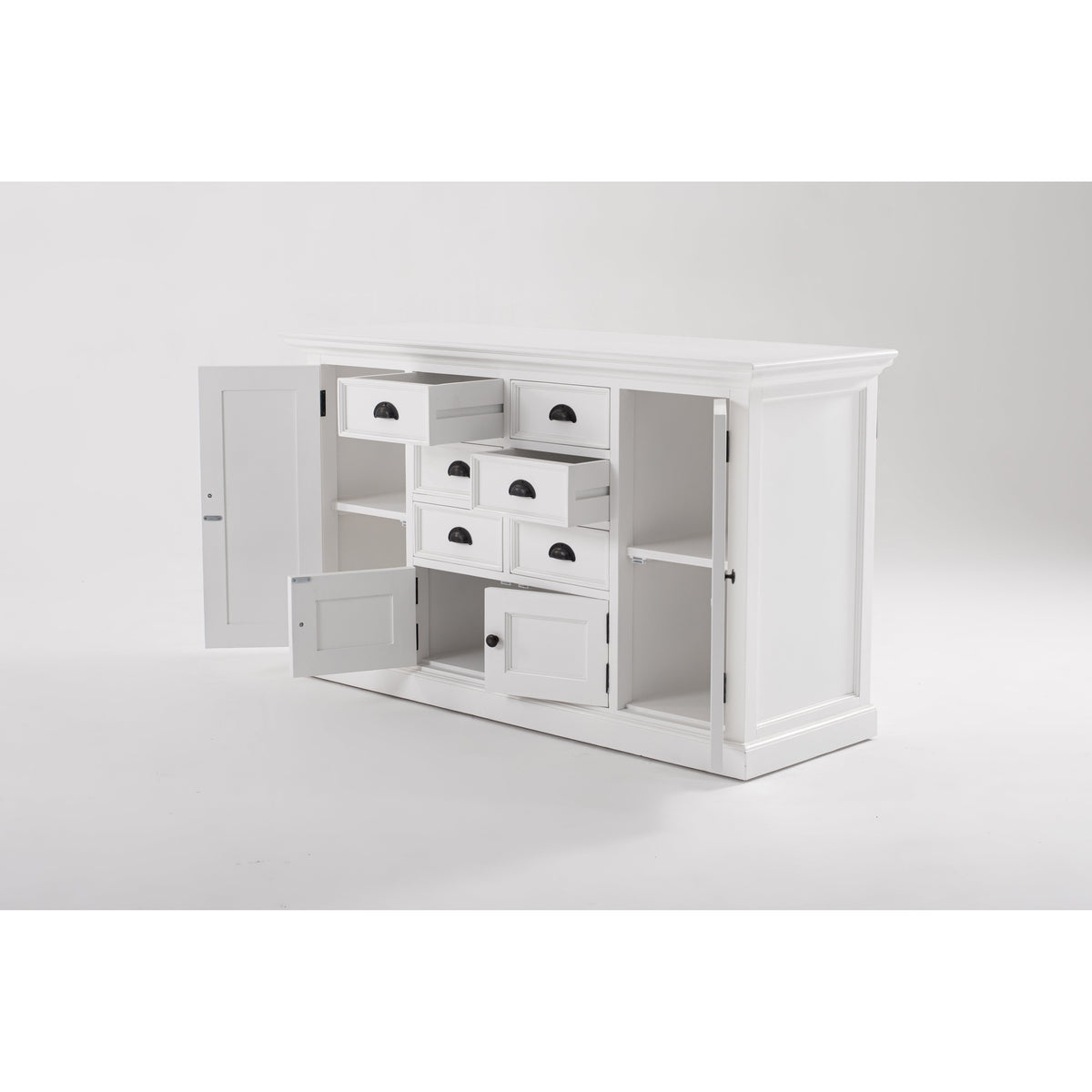 NovaSolo Halifax 57" x 87" White Mahogany Wood Kitchen Hutch Cabinet With Drawers And Glass Doors