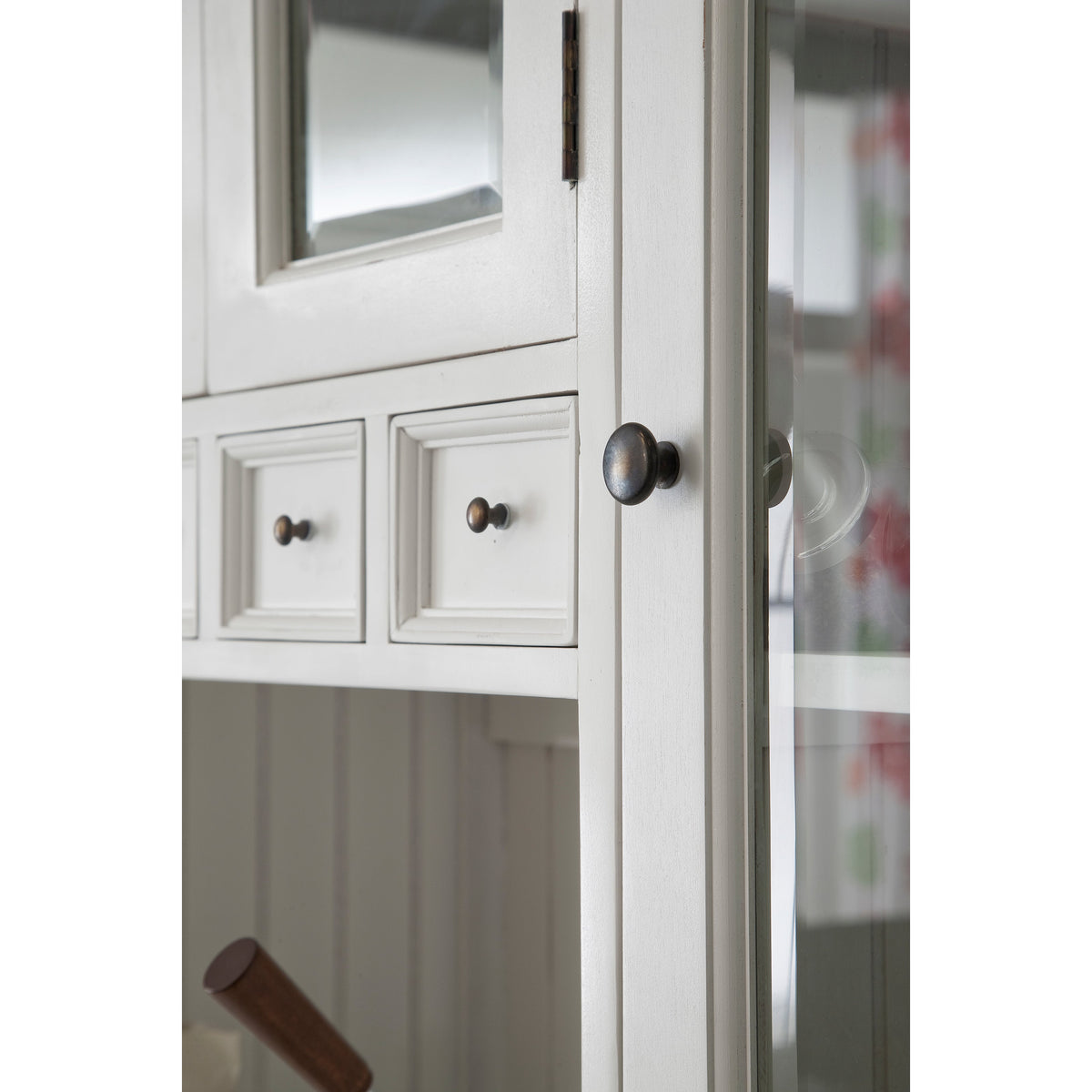 NovaSolo Halifax 57" x 87" White Mahogany Wood Kitchen Hutch Cabinet With Drawers And Glass Doors