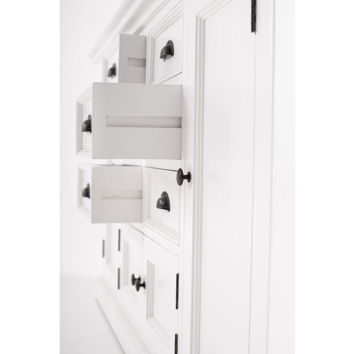 NovaSolo Halifax 57" x 87" White Mahogany Wood Kitchen Hutch Cabinet With Drawers And Glass Doors
