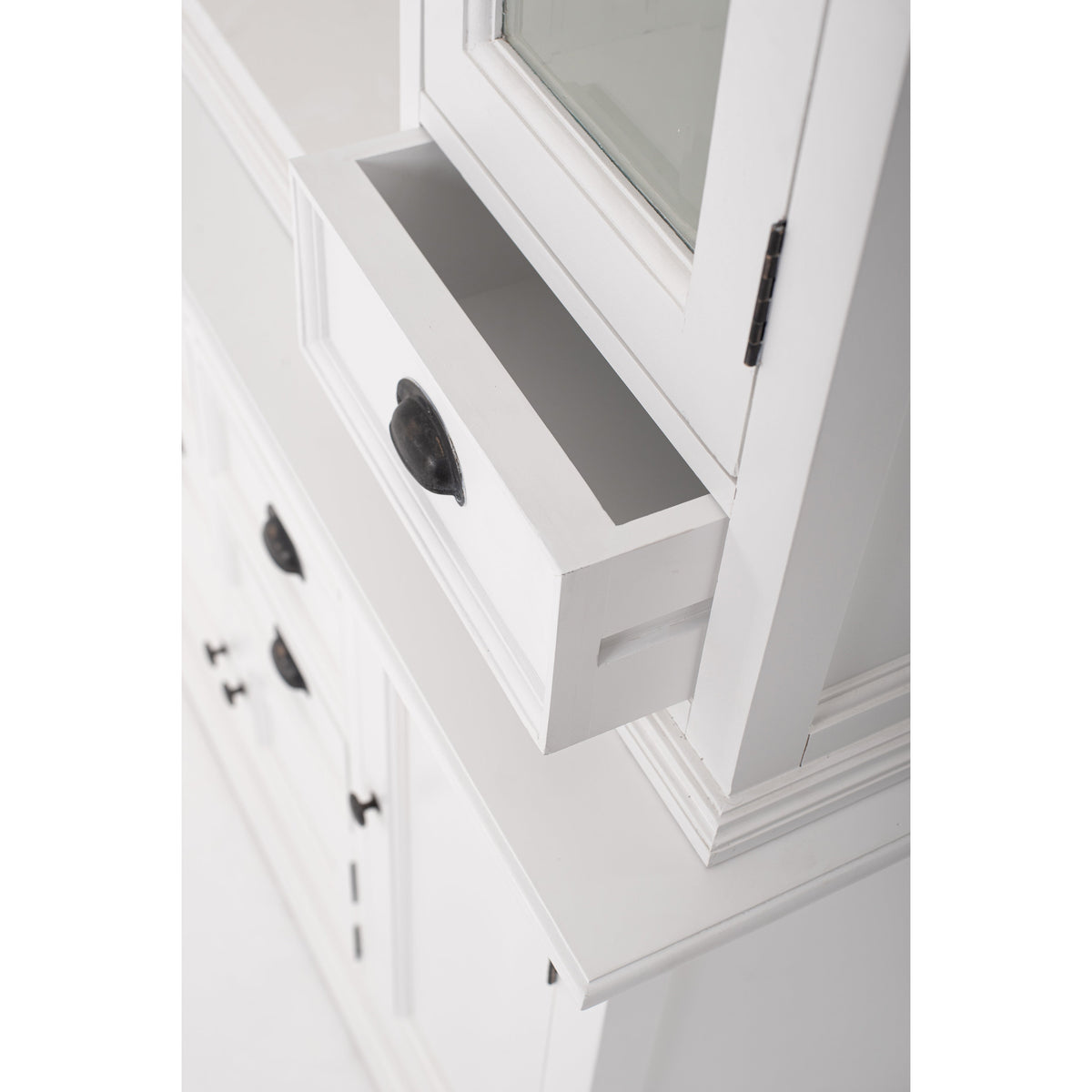NovaSolo Halifax 57" x 87" White Mahogany Wood Kitchen Hutch Cabinet With Drawers And Glass Doors