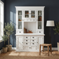 NovaSolo Halifax 57" x 87" White Mahogany Wood Kitchen Hutch Cabinet With Drawers And Glass Doors