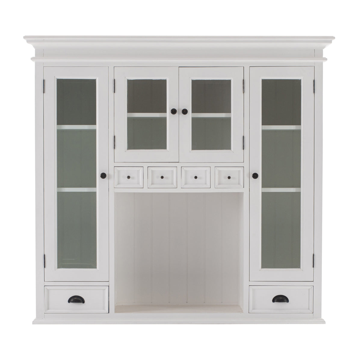 NovaSolo Halifax 57" x 87" White Mahogany Wood Kitchen Hutch Cabinet With Drawers And Glass Doors