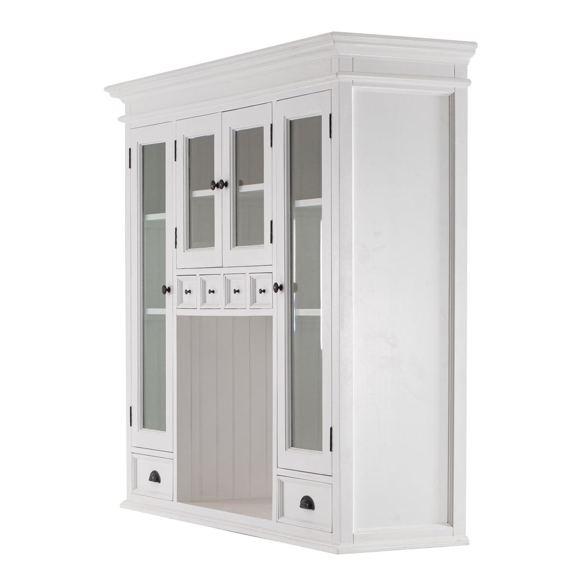 NovaSolo Halifax 57" x 87" White Mahogany Wood Kitchen Hutch Cabinet With Drawers And Glass Doors