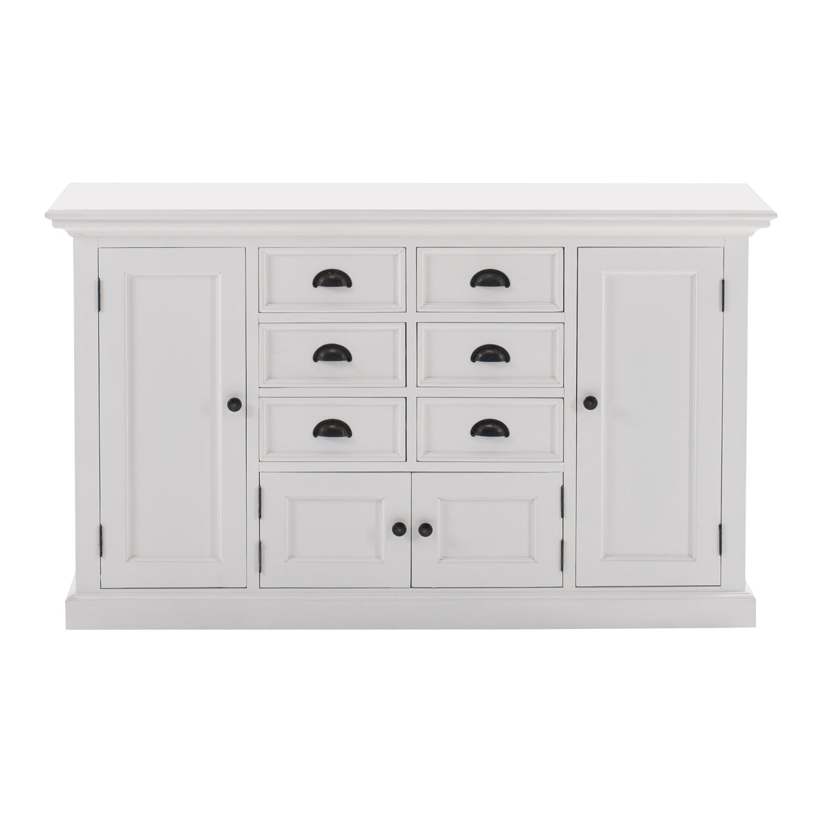 NovaSolo Halifax 57" x 87" White Mahogany Wood Kitchen Hutch Cabinet With Drawers And Glass Doors