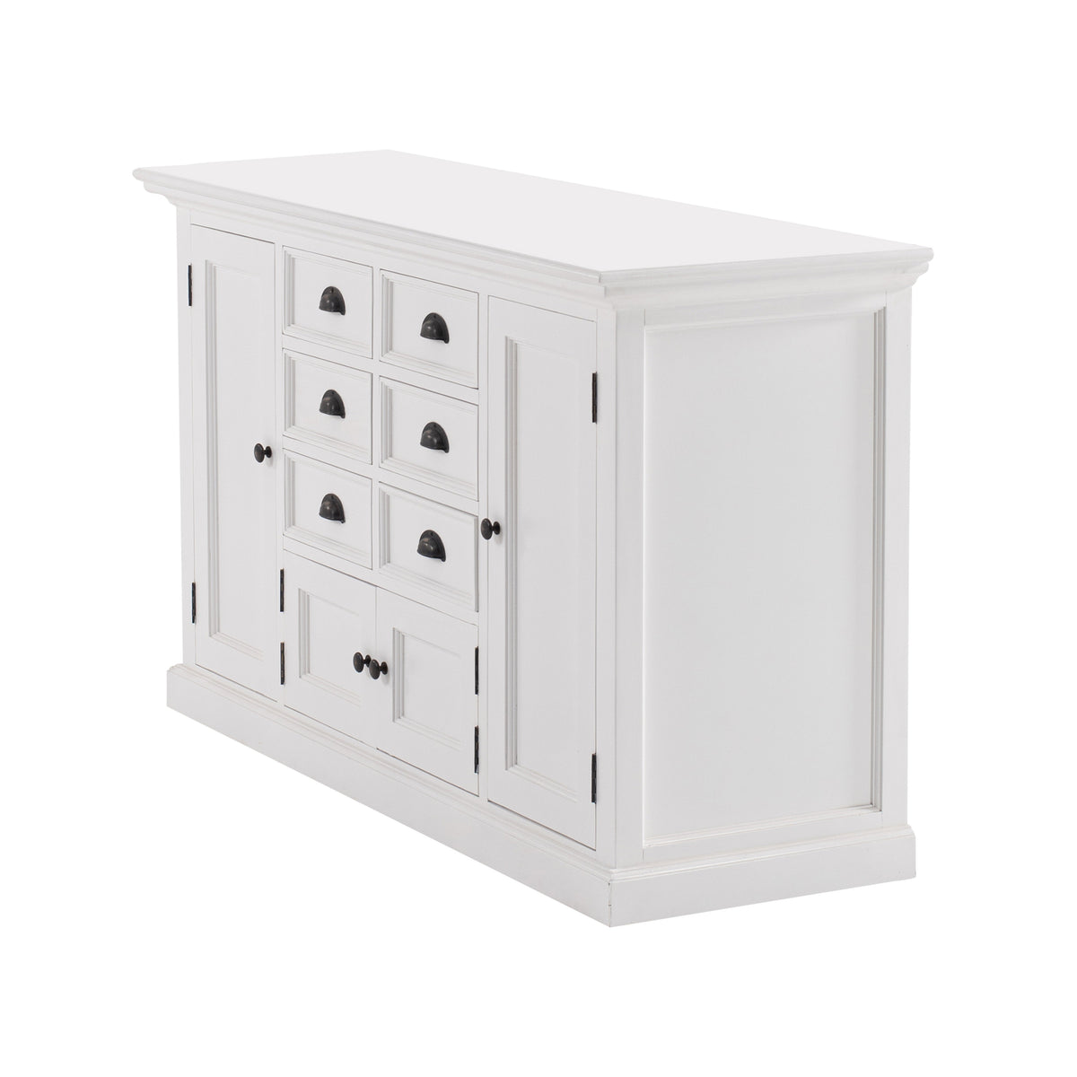 NovaSolo Halifax 57" x 87" White Mahogany Wood Kitchen Hutch Cabinet With Drawers And Glass Doors