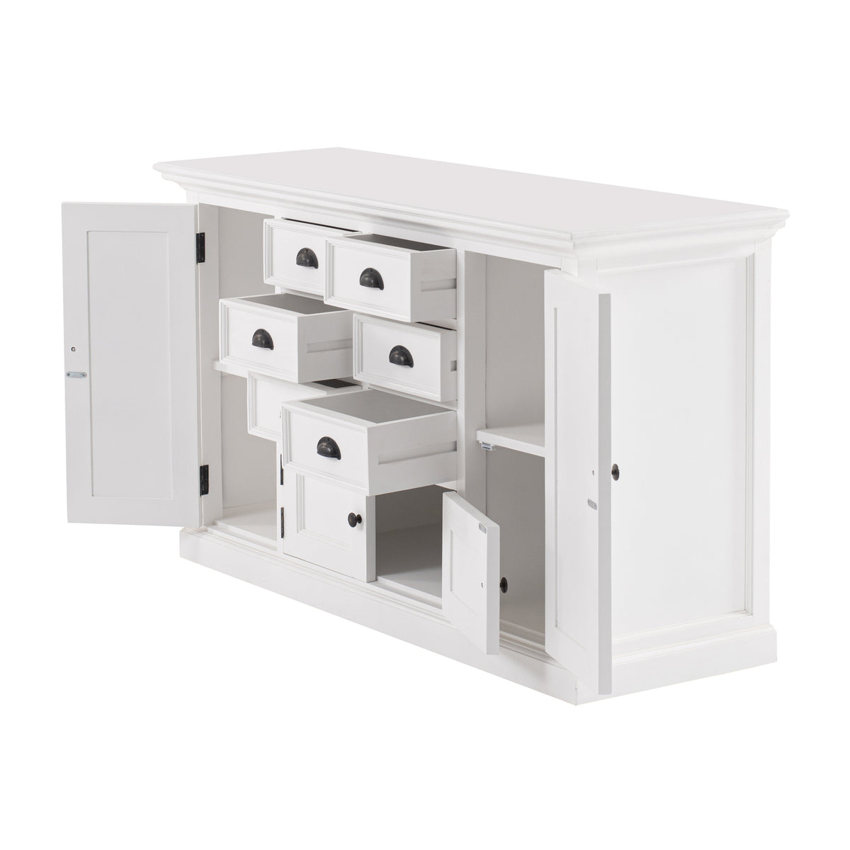NovaSolo Halifax 57" x 87" White Mahogany Wood Kitchen Hutch Cabinet With Drawers And Glass Doors