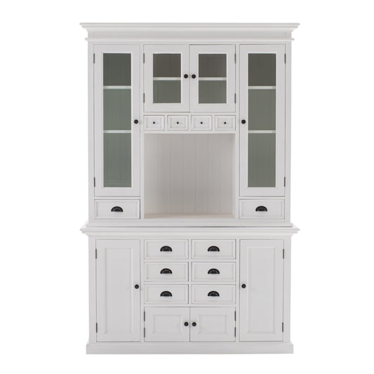 NovaSolo Halifax 57" x 87" White Mahogany Wood Kitchen Hutch Cabinet With Drawers And Glass Doors