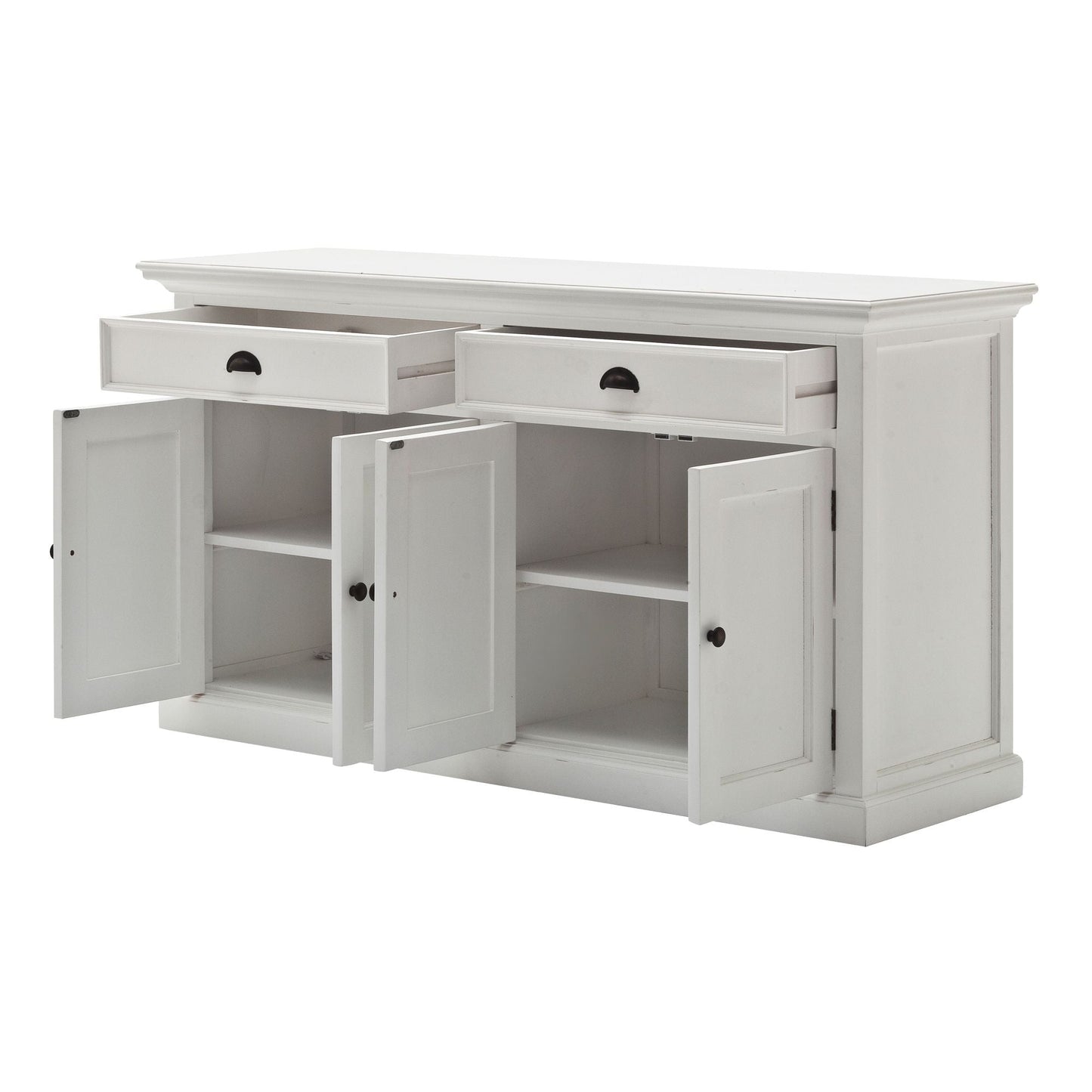 NovaSolo Halifax 63" Classic White Mahogany Bookcase Hutch Cabinet With 4 Doors & 8 Shelves