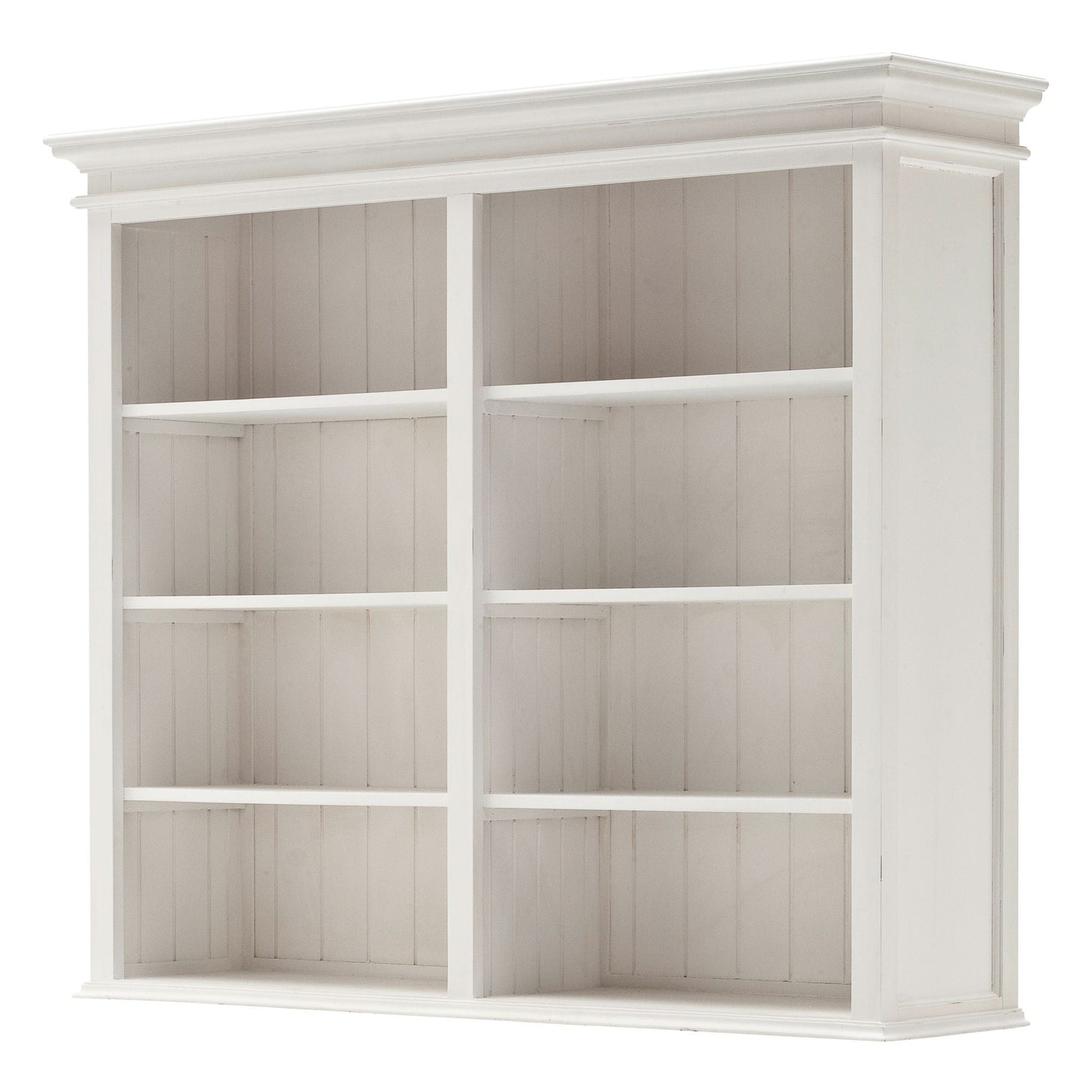 NovaSolo Halifax 63" Classic White Mahogany Bookcase Hutch Cabinet With 4 Doors & 8 Shelves