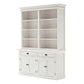 NovaSolo Halifax 63" Classic White Mahogany Bookcase Hutch Cabinet With 4 Doors & 8 Shelves