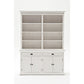 NovaSolo Halifax 63" Classic White Mahogany Bookcase Hutch Cabinet With 4 Doors & 8 Shelves