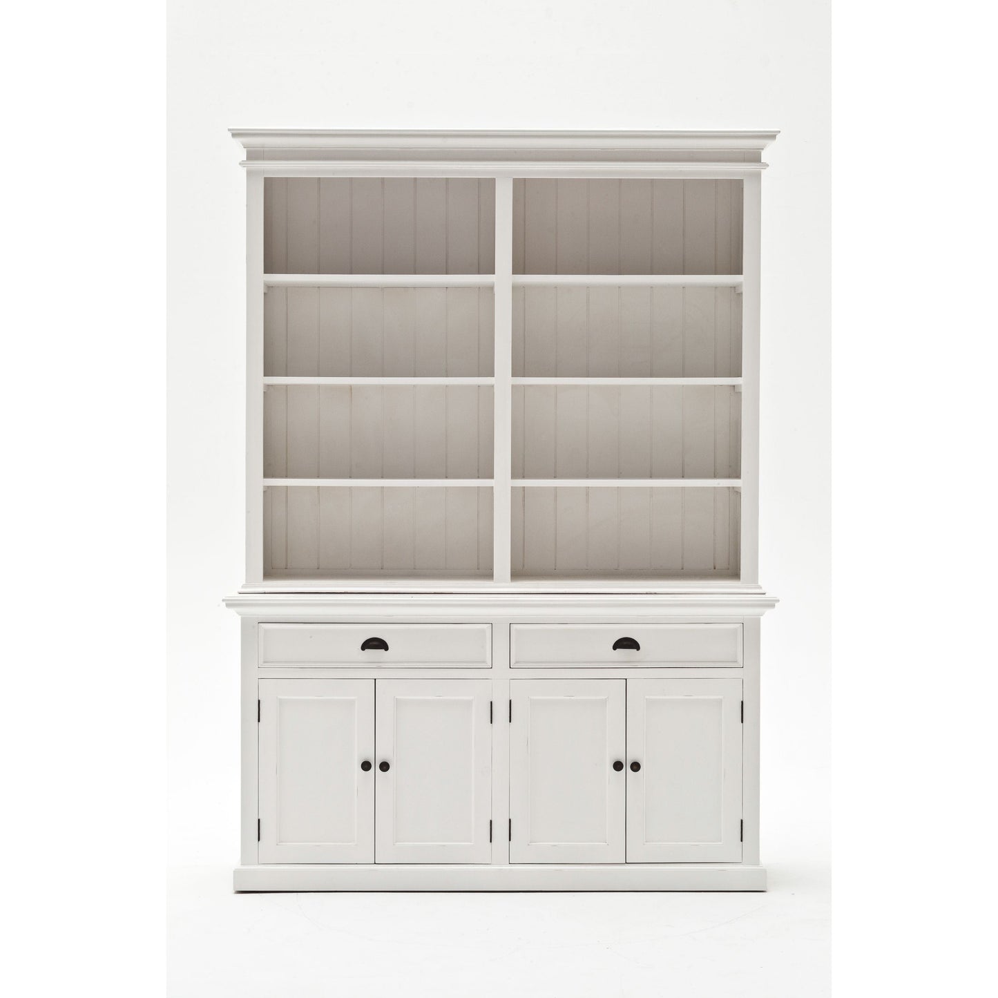 NovaSolo Halifax 63" Classic White Mahogany Bookcase Hutch Cabinet With 4 Doors & 8 Shelves