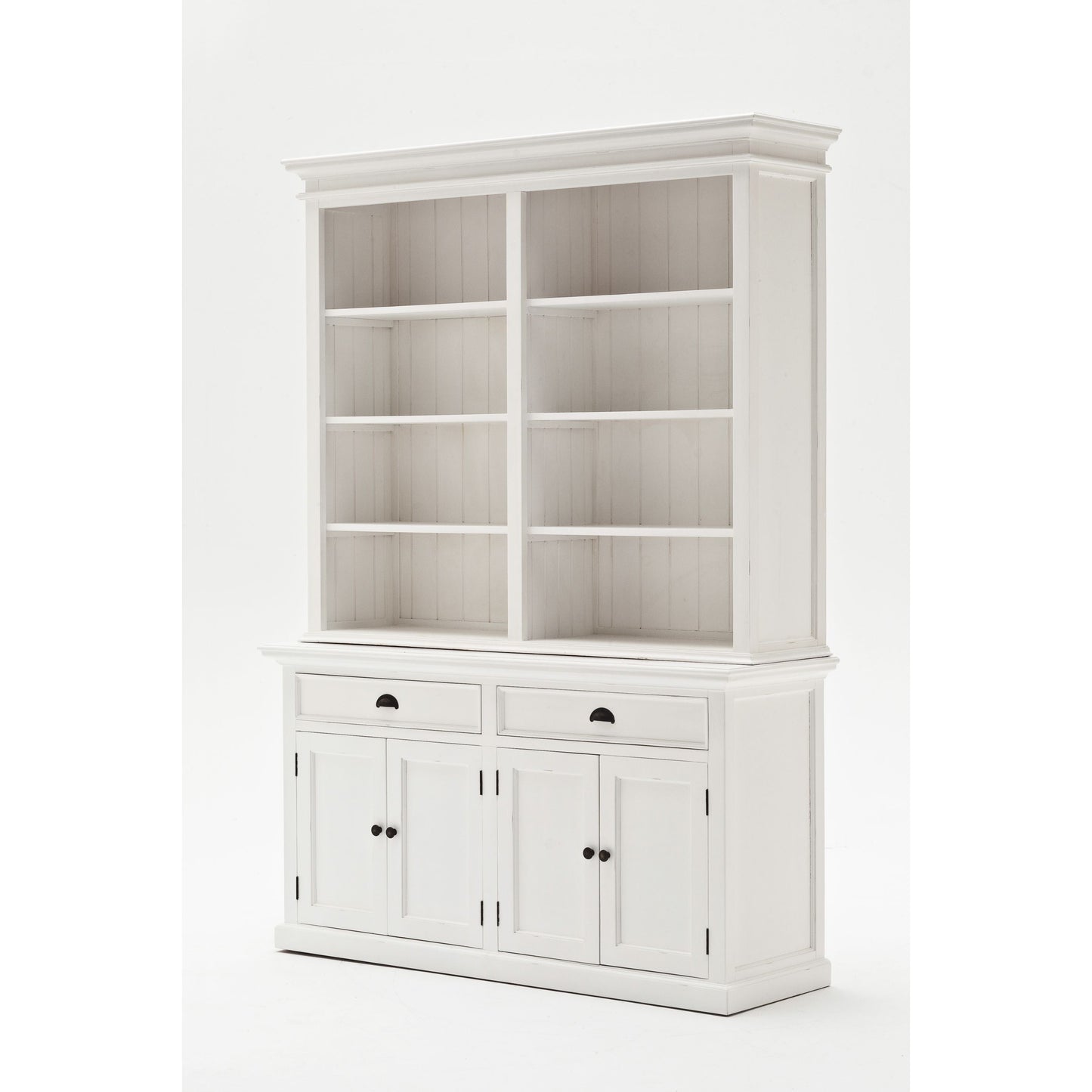 NovaSolo Halifax 63" Classic White Mahogany Bookcase Hutch Cabinet With 4 Doors & 8 Shelves