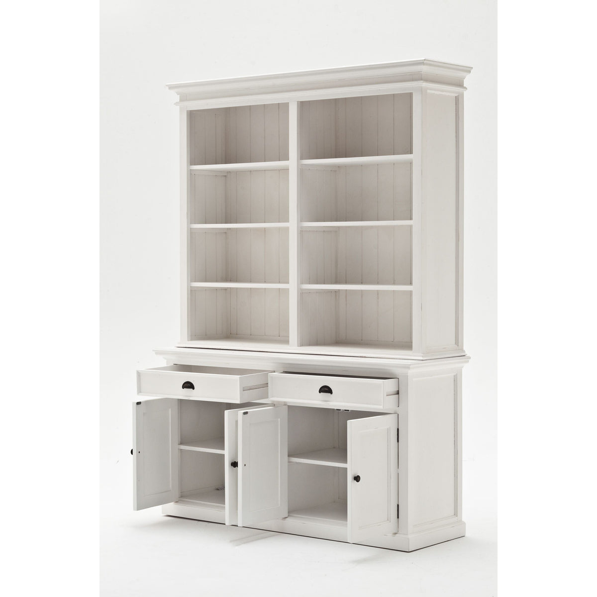 NovaSolo Halifax 63" Classic White Mahogany Bookcase Hutch Cabinet With 4 Doors & 8 Shelves
