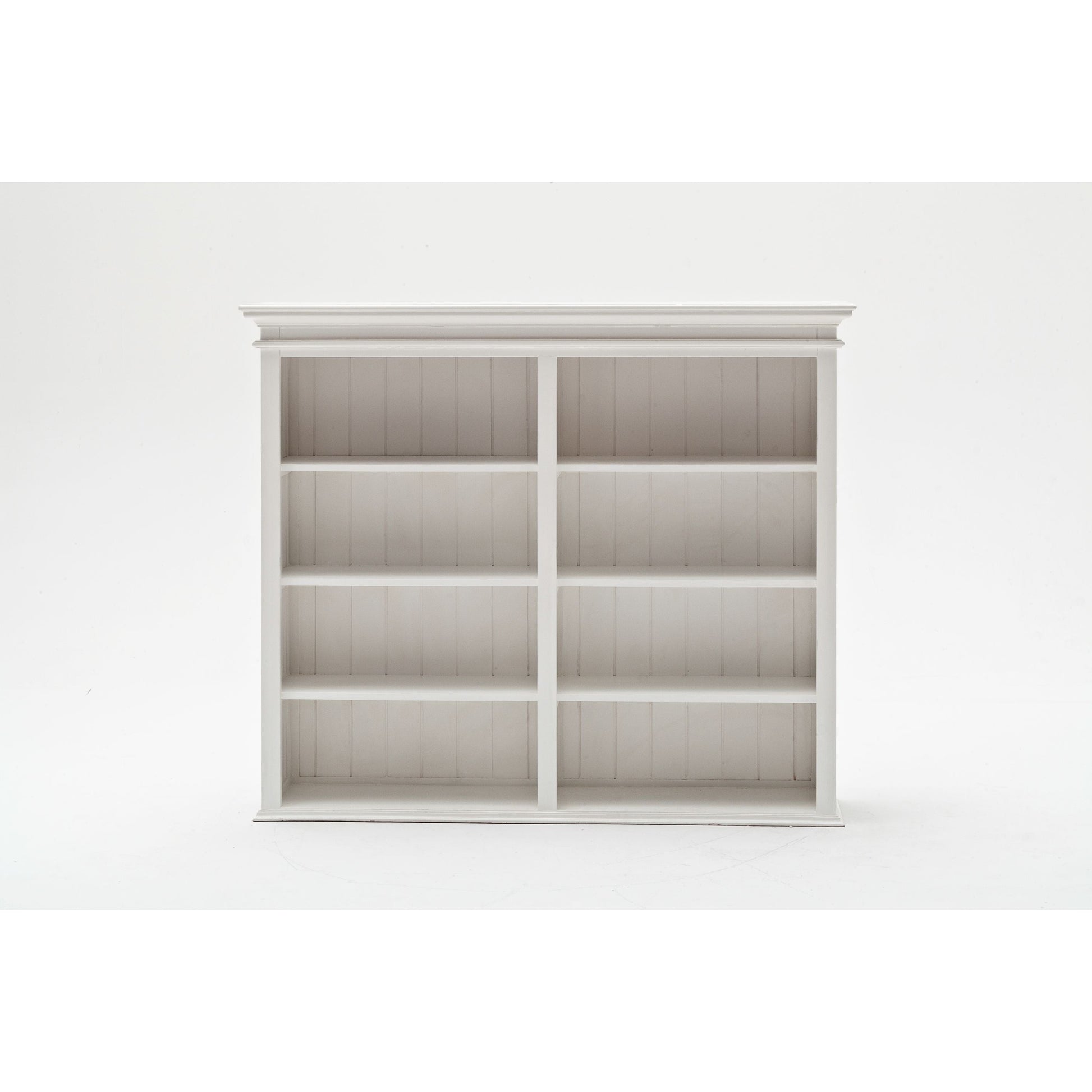 NovaSolo Halifax 63" Classic White Mahogany Bookcase Hutch Cabinet With 4 Doors & 8 Shelves