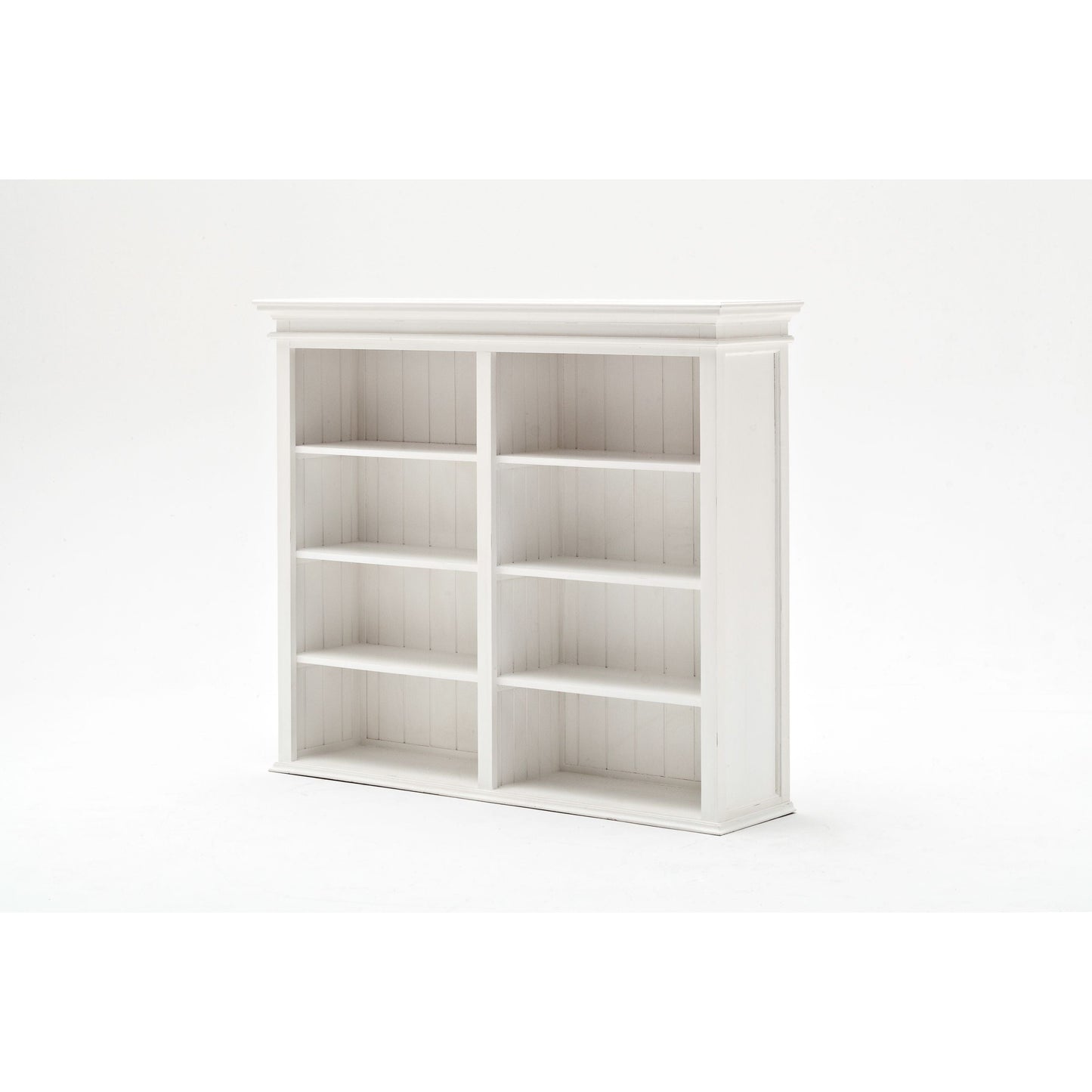 NovaSolo Halifax 63" Classic White Mahogany Bookcase Hutch Cabinet With 4 Doors & 8 Shelves