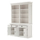 NovaSolo Halifax 63" Classic White Mahogany Bookcase Hutch Cabinet With 4 Doors & 8 Shelves