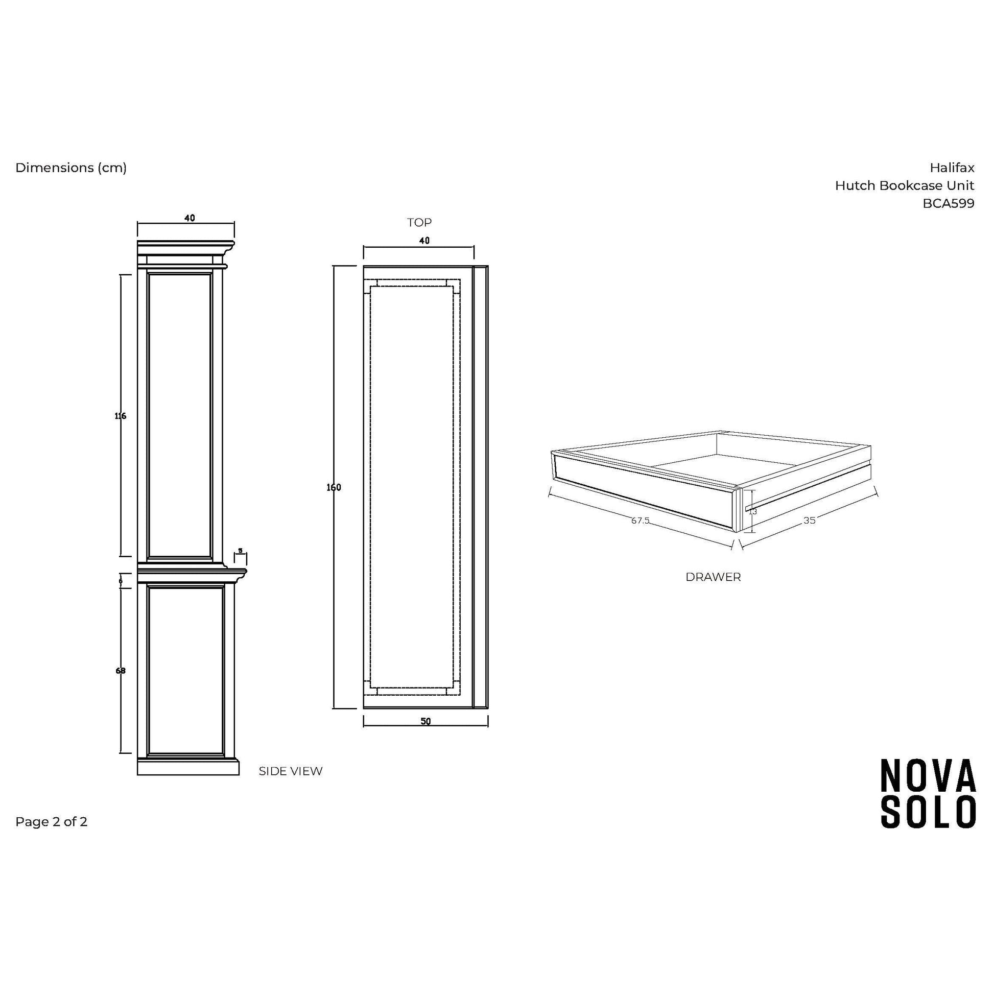 NovaSolo Halifax 63" Classic White Mahogany Bookcase Hutch Cabinet With 4 Doors & 8 Shelves