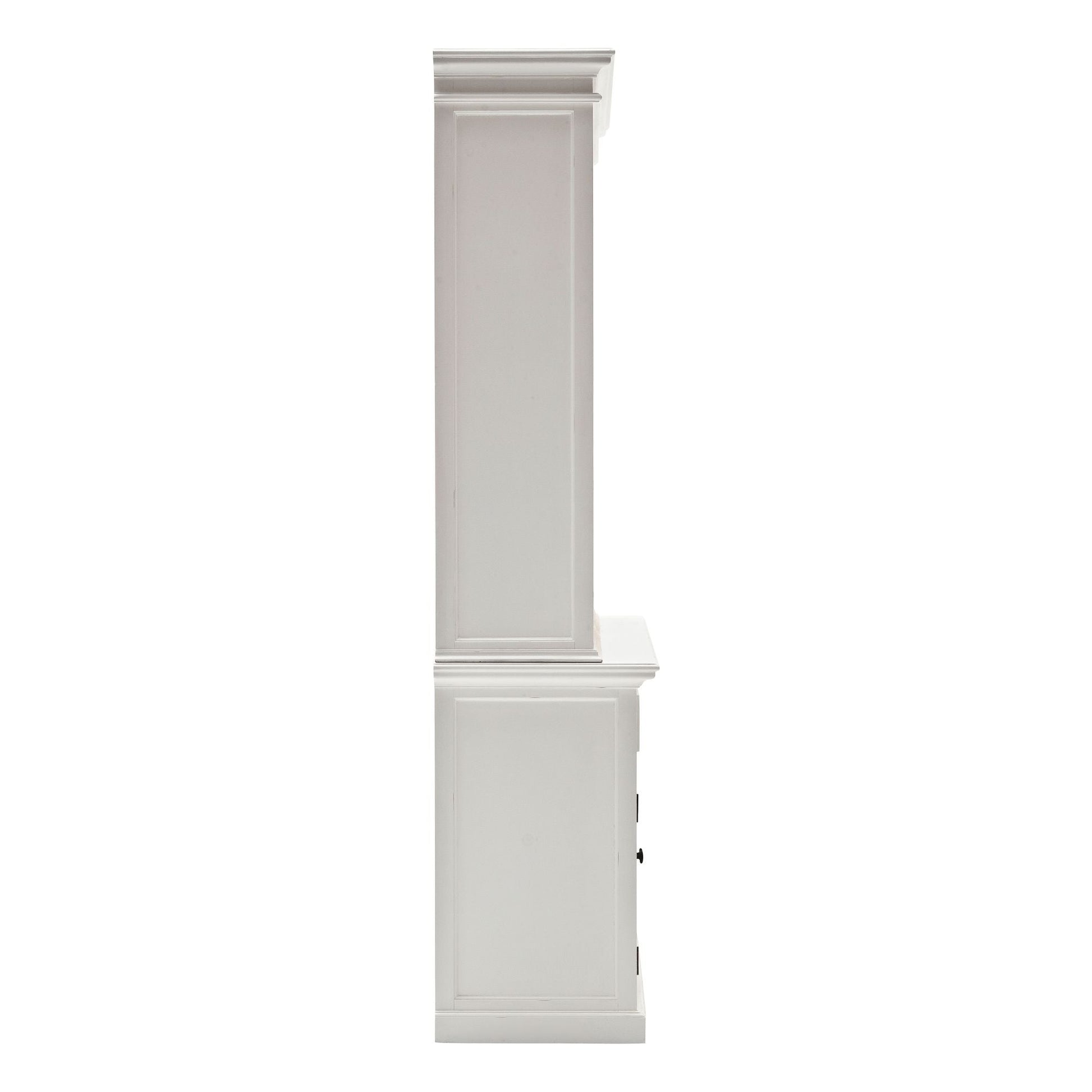 NovaSolo Halifax 63" Classic White Mahogany Bookcase Hutch Cabinet With 4 Doors & 8 Shelves