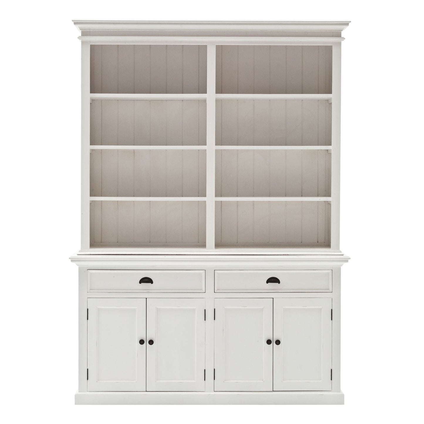 NovaSolo Halifax 63" Classic White Mahogany Bookcase Hutch Cabinet With 4 Doors & 8 Shelves