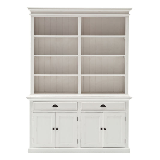 NovaSolo Halifax 63" Classic White Mahogany Bookcase Hutch Cabinet With 4 Doors & 8 Shelves