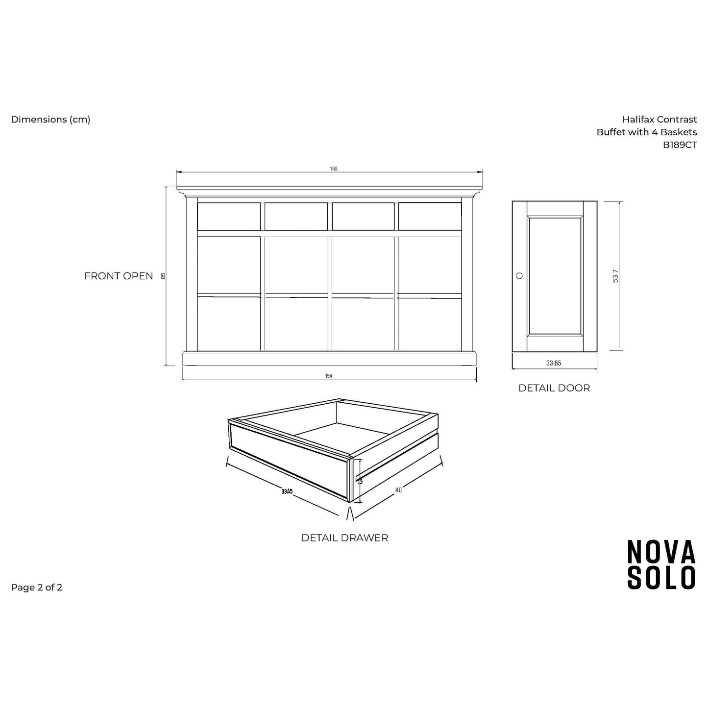 NovaSolo Halifax 63" Classic White Mahogany Buffet With 4 Drawers & 4 Rattan Baskets