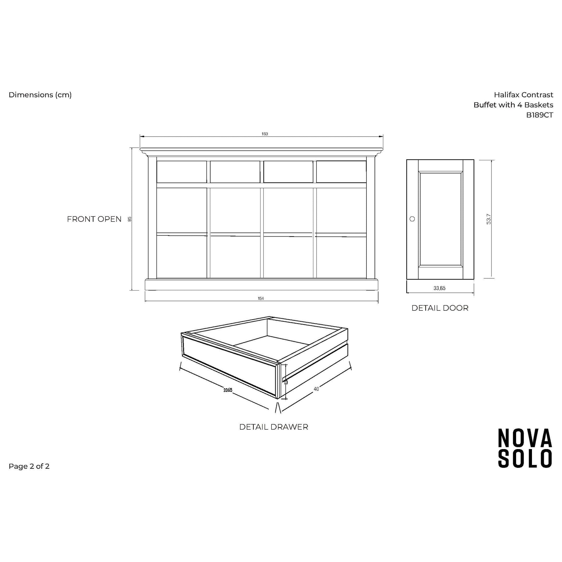 NovaSolo Halifax 63" Classic White Mahogany Buffet With 4 Drawers & 4 Rattan Baskets