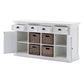 NovaSolo Halifax 63" Classic White Mahogany Buffet With 4 Drawers & 4 Rattan Baskets