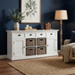 NovaSolo Halifax 63" Classic White Mahogany Buffet With 4 Drawers & 4 Rattan Baskets