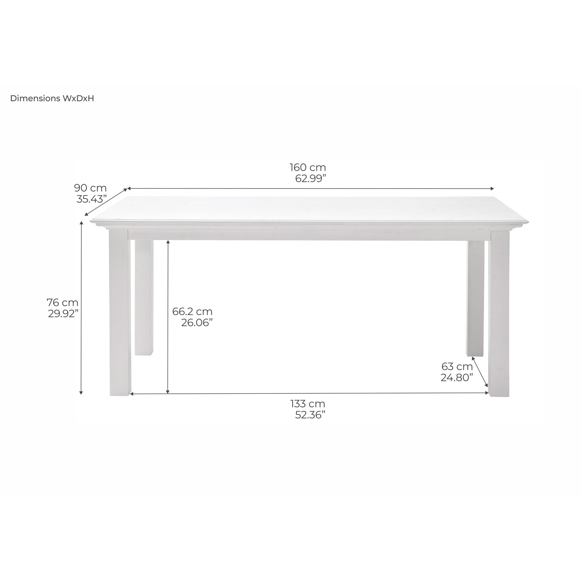 NovaSolo Halifax 63" x 35" Classic White Mahogany Small Dining Table