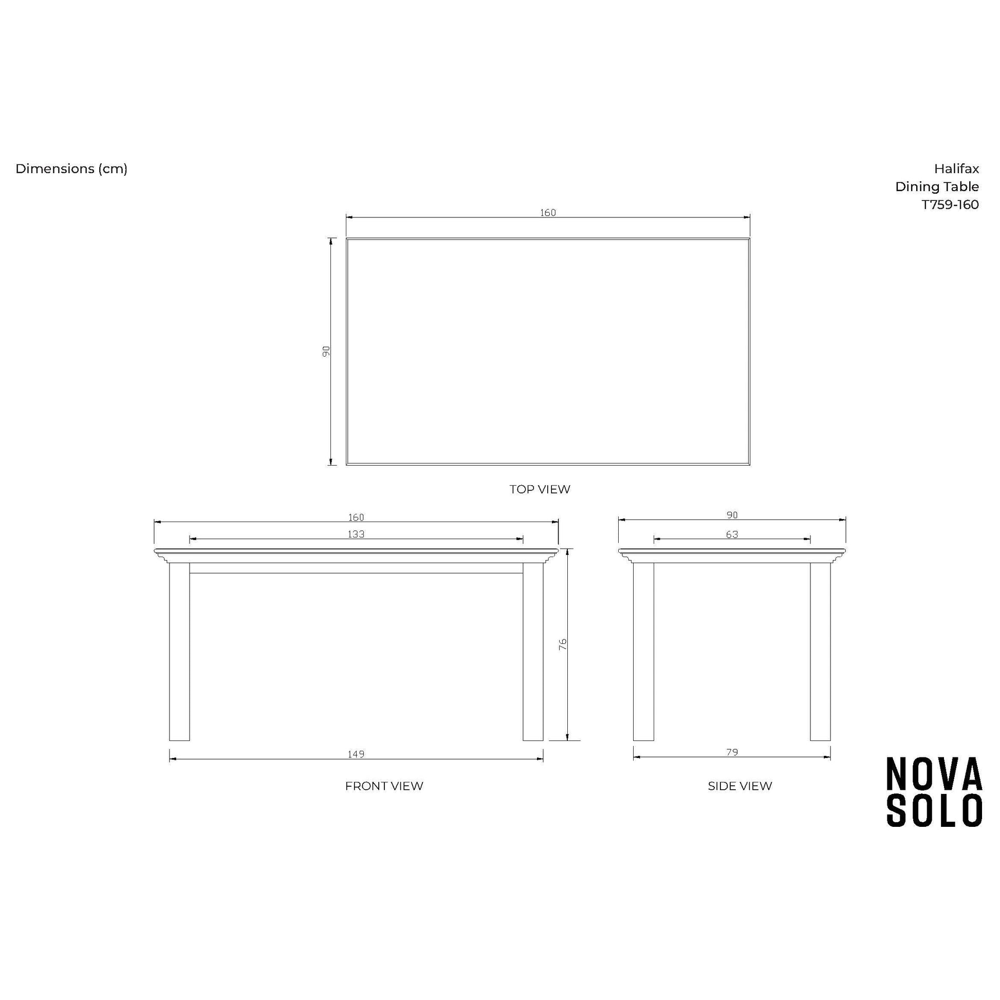 NovaSolo Halifax 63" x 35" Classic White Mahogany Small Dining Table