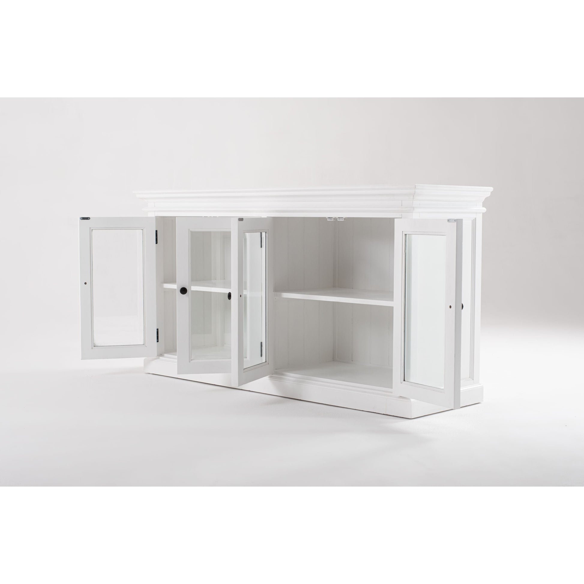 NovaSolo Halifax 64" Classic White Mahogany Buffet With 4 Glass Doors