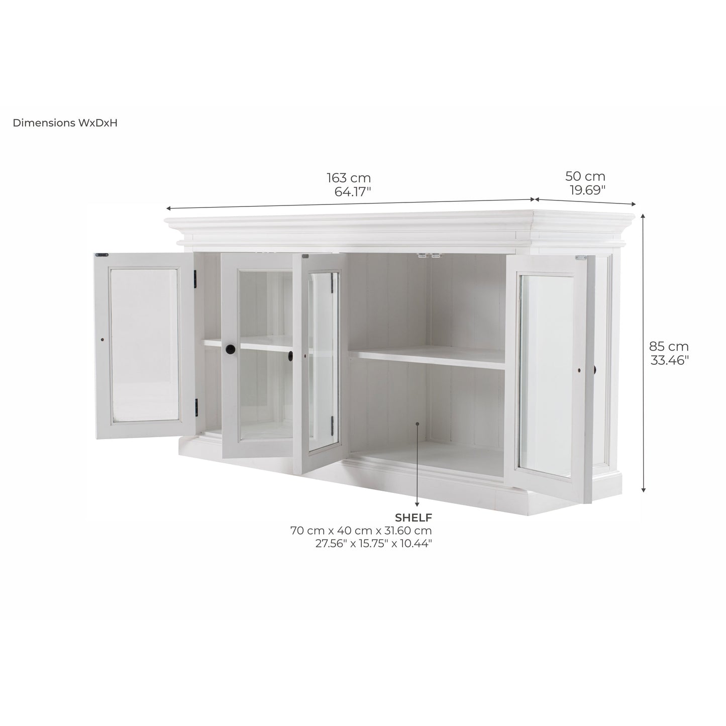 NovaSolo Halifax 64" Classic White Mahogany Buffet With 4 Glass Doors