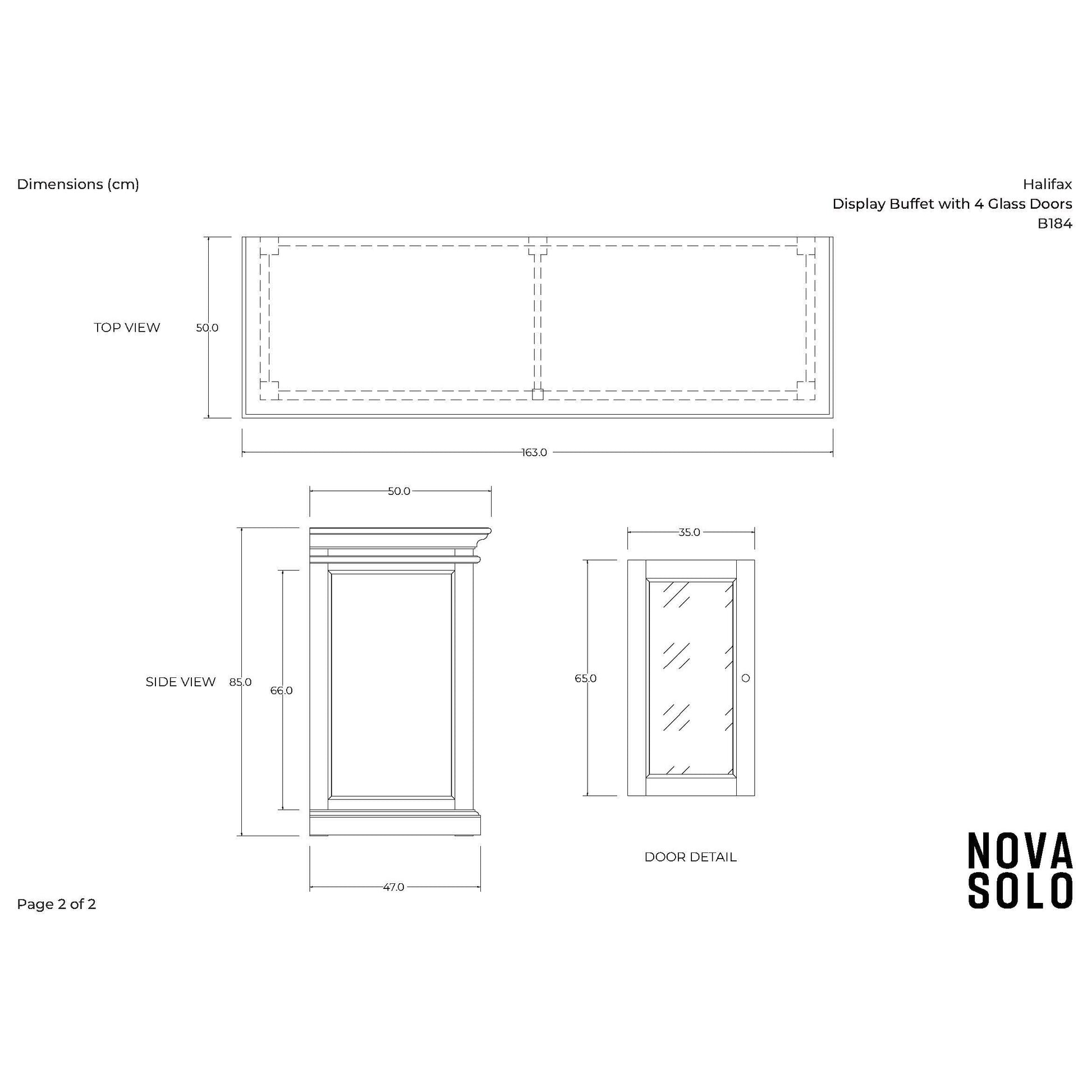 NovaSolo Halifax 64" Classic White Mahogany Buffet With 4 Glass Doors