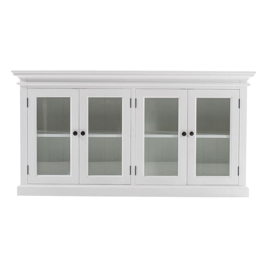 NovaSolo Halifax 64" Classic White Mahogany Buffet With 4 Glass Doors