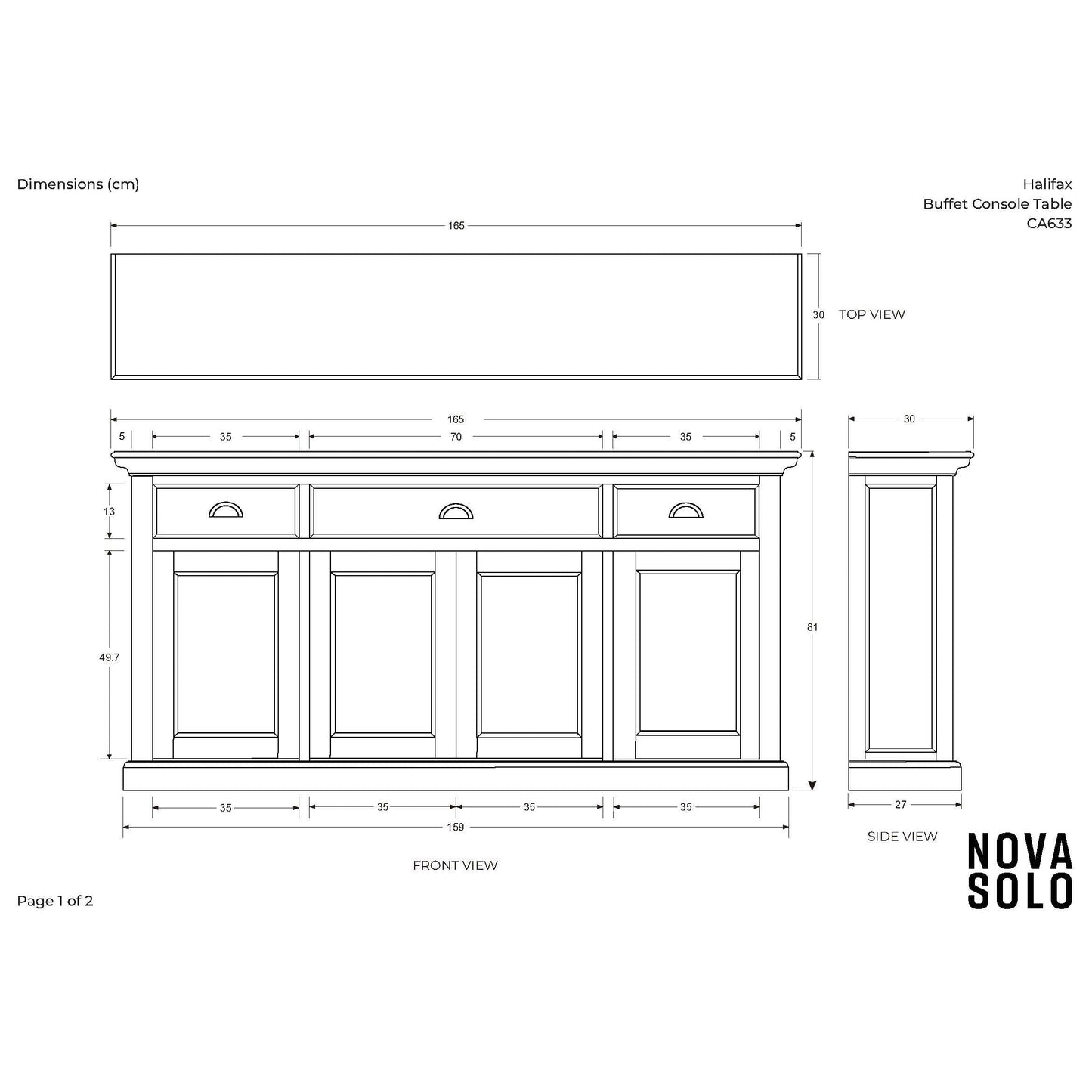 NovaSolo Halifax 65" Classic White Mahogany Buffet With 4 Doors & 3 Drawers