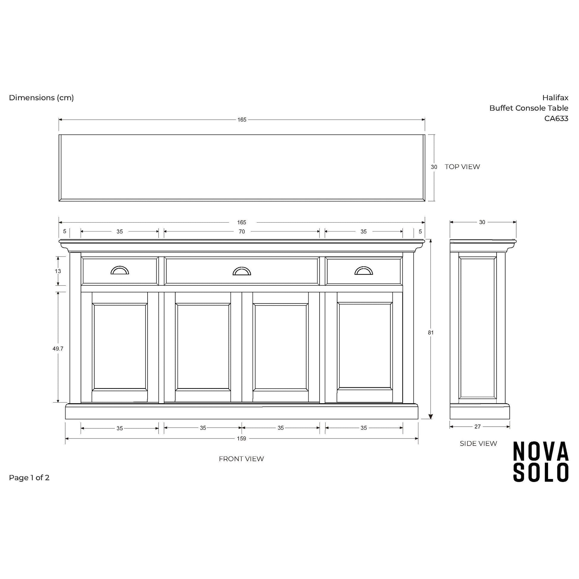 NovaSolo Halifax 65" Classic White Mahogany Buffet With 4 Doors & 3 Drawers