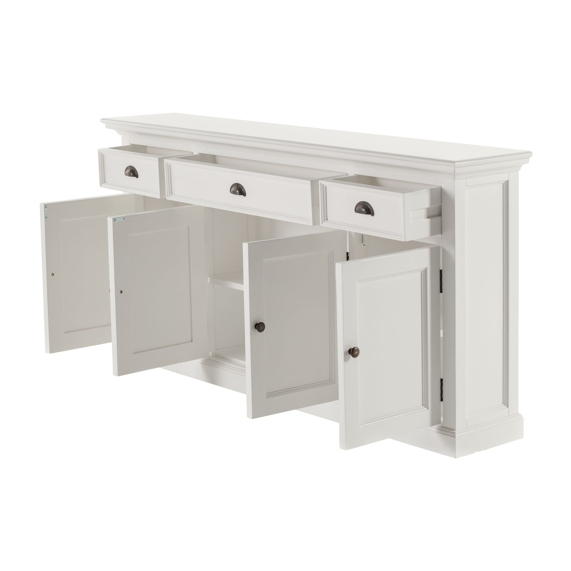 NovaSolo Halifax 65" Classic White Mahogany Buffet With 4 Doors & 3 Drawers