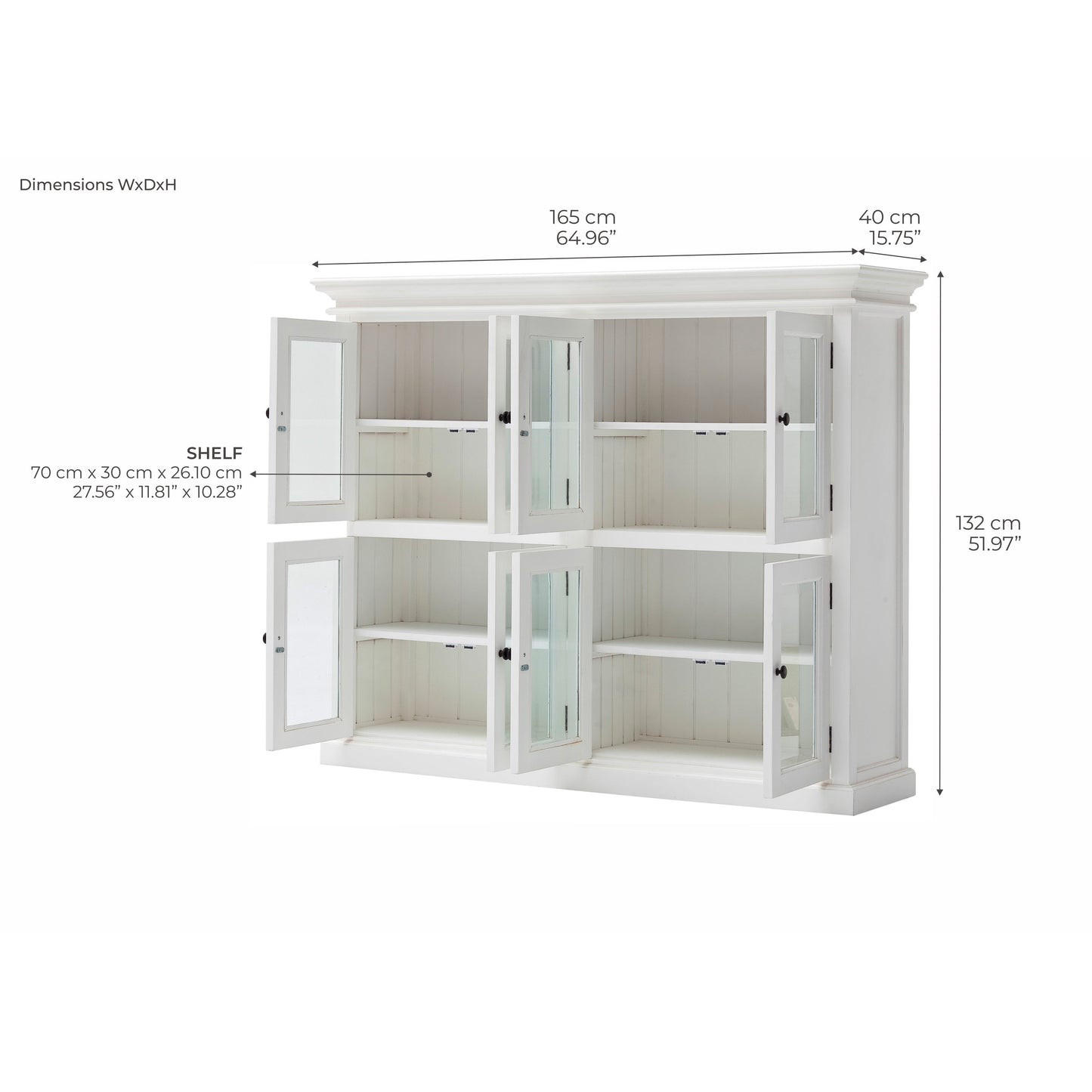 NovaSolo Halifax 65" Classic White Mahogany Display Cabinet With 8 Glass Doors