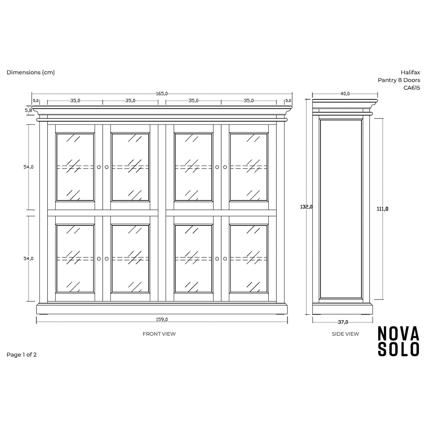 NovaSolo Halifax 65" Classic White Mahogany Display Cabinet With 8 Glass Doors