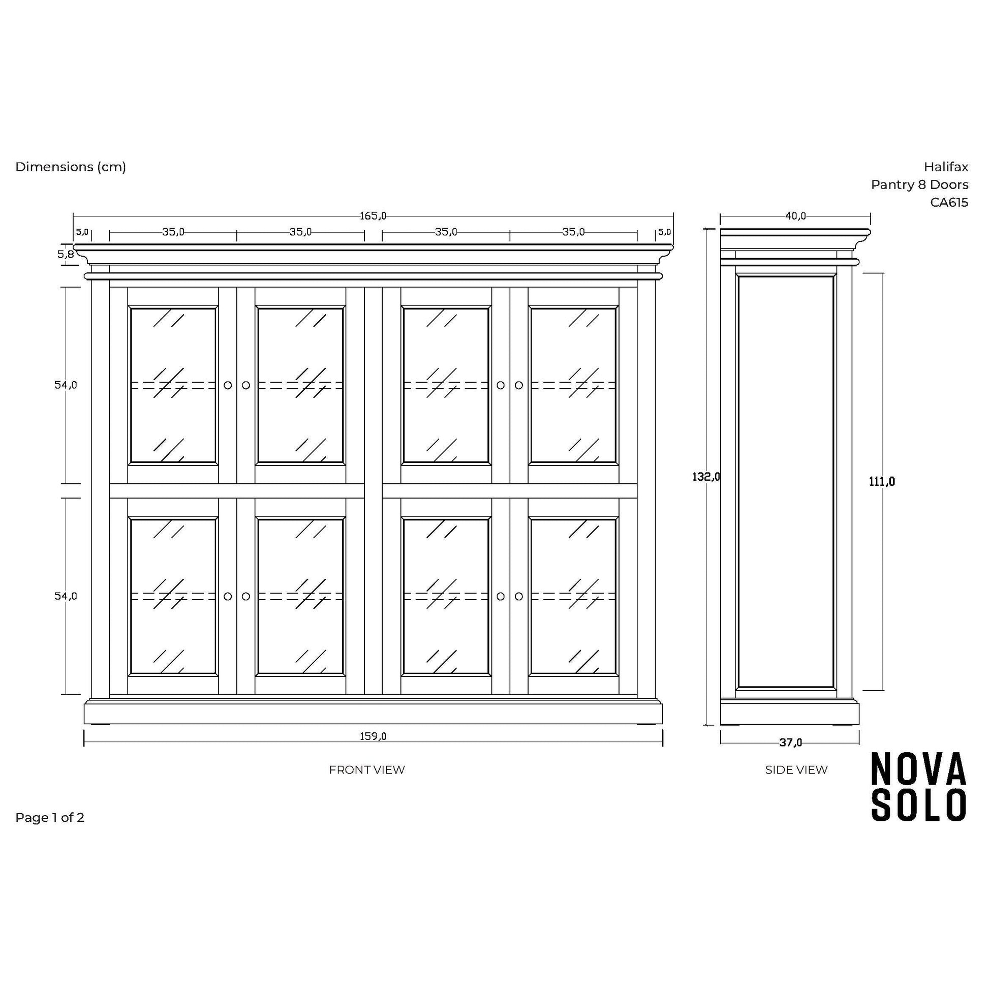 NovaSolo Halifax 65" Classic White Mahogany Display Cabinet With 8 Glass Doors