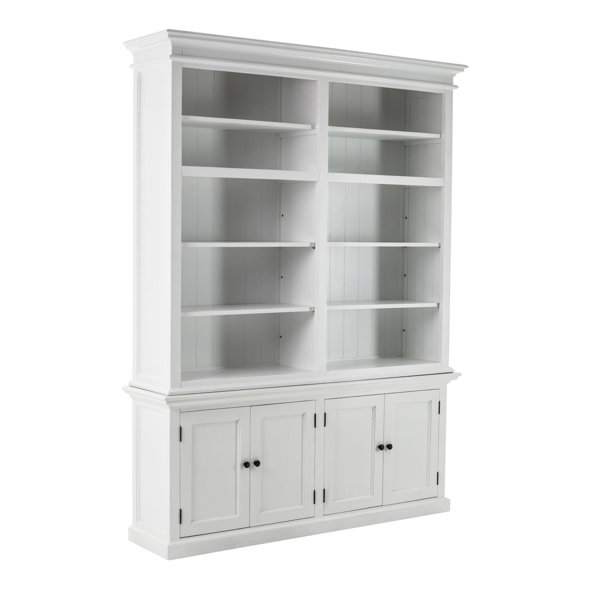 NovaSolo Halifax 65" Classic White Mahogany Double-Bay Hutch Cabinet With 4 Doors & 10 Shelves