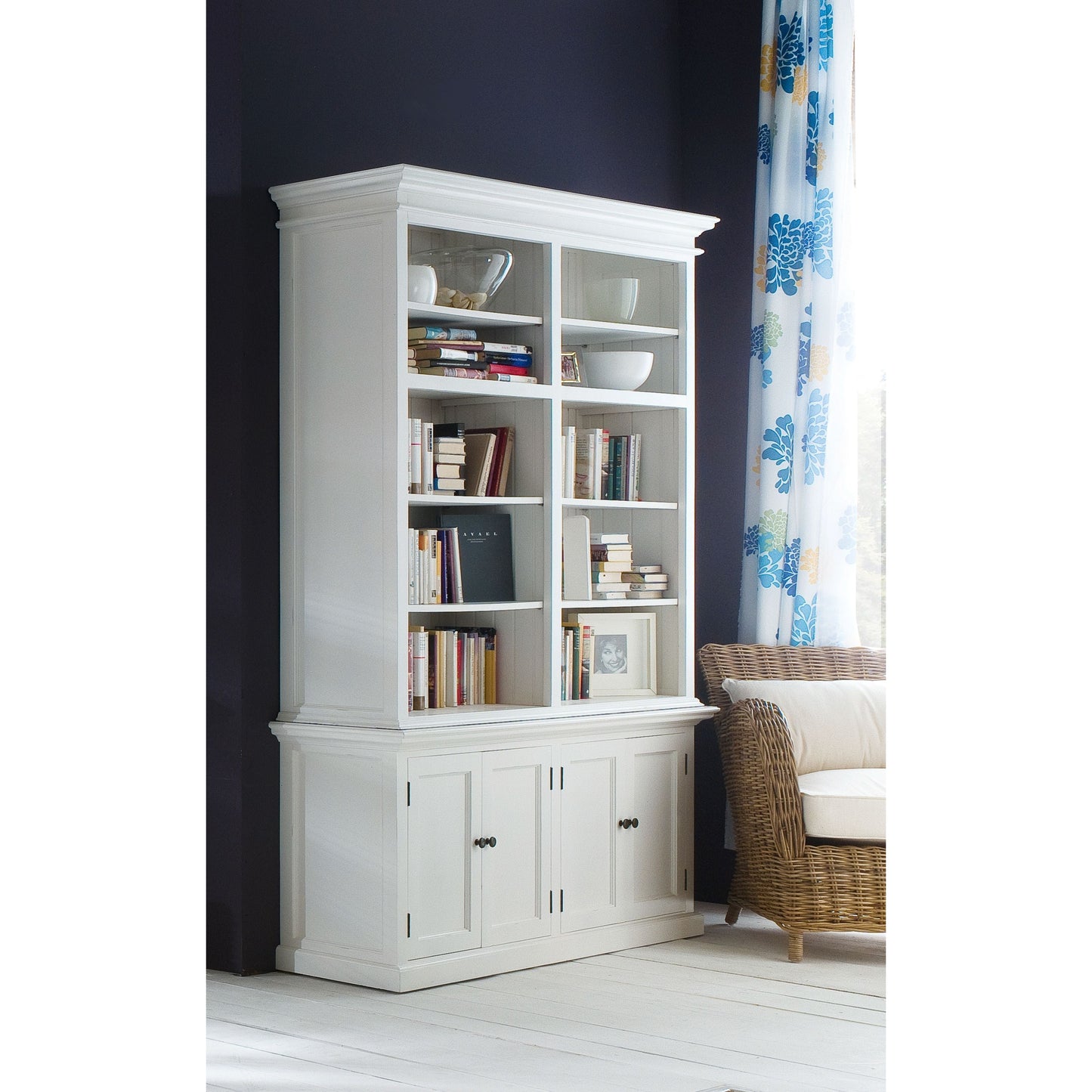 NovaSolo Halifax 65" Classic White Mahogany Double-Bay Hutch Cabinet With 4 Doors & 10 Shelves