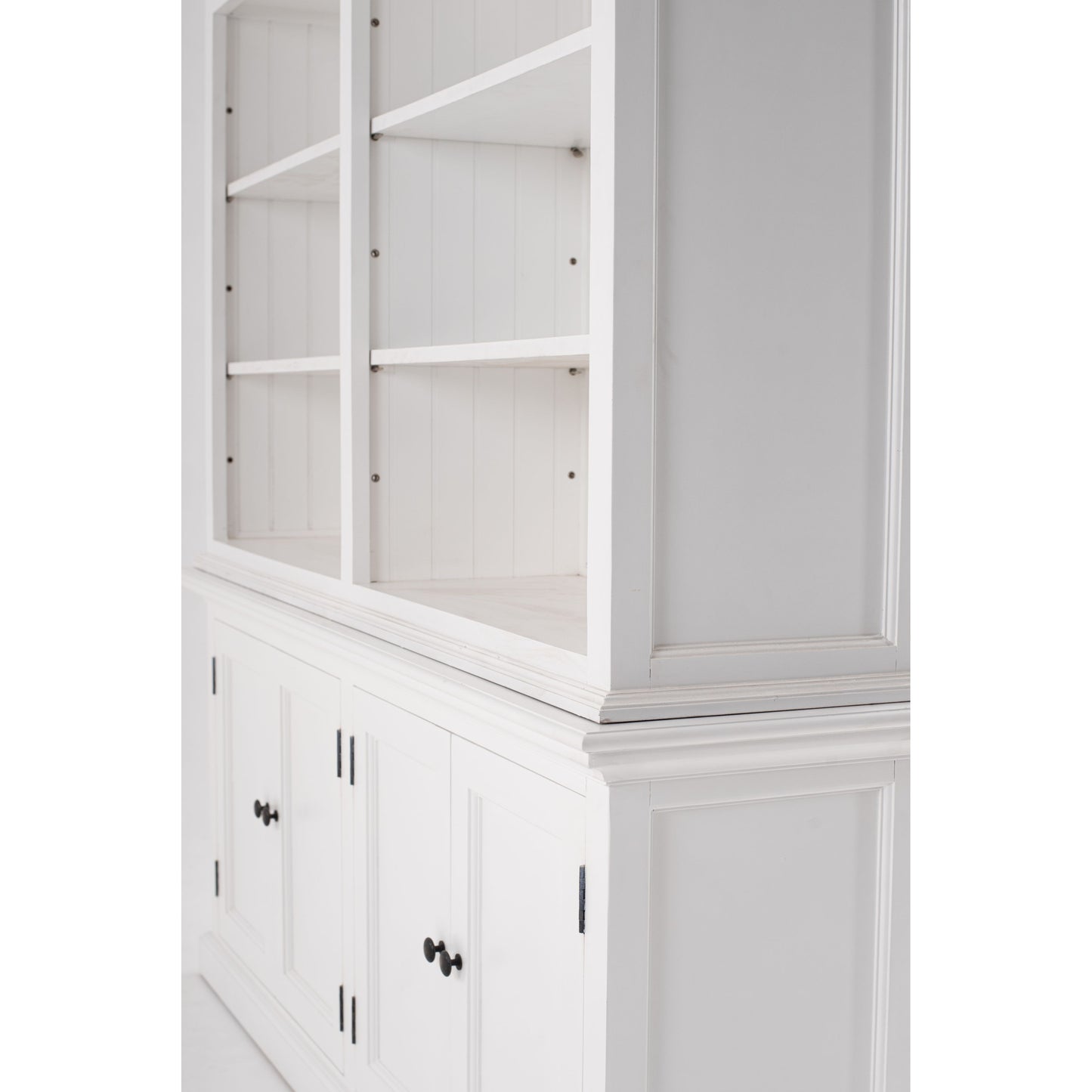 NovaSolo Halifax 65" Classic White Mahogany Double-Bay Hutch Cabinet With 4 Doors & 10 Shelves