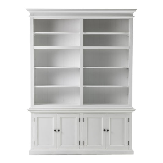 NovaSolo Halifax 65" Classic White Mahogany Double-Bay Hutch Cabinet With 4 Doors & 10 Shelves