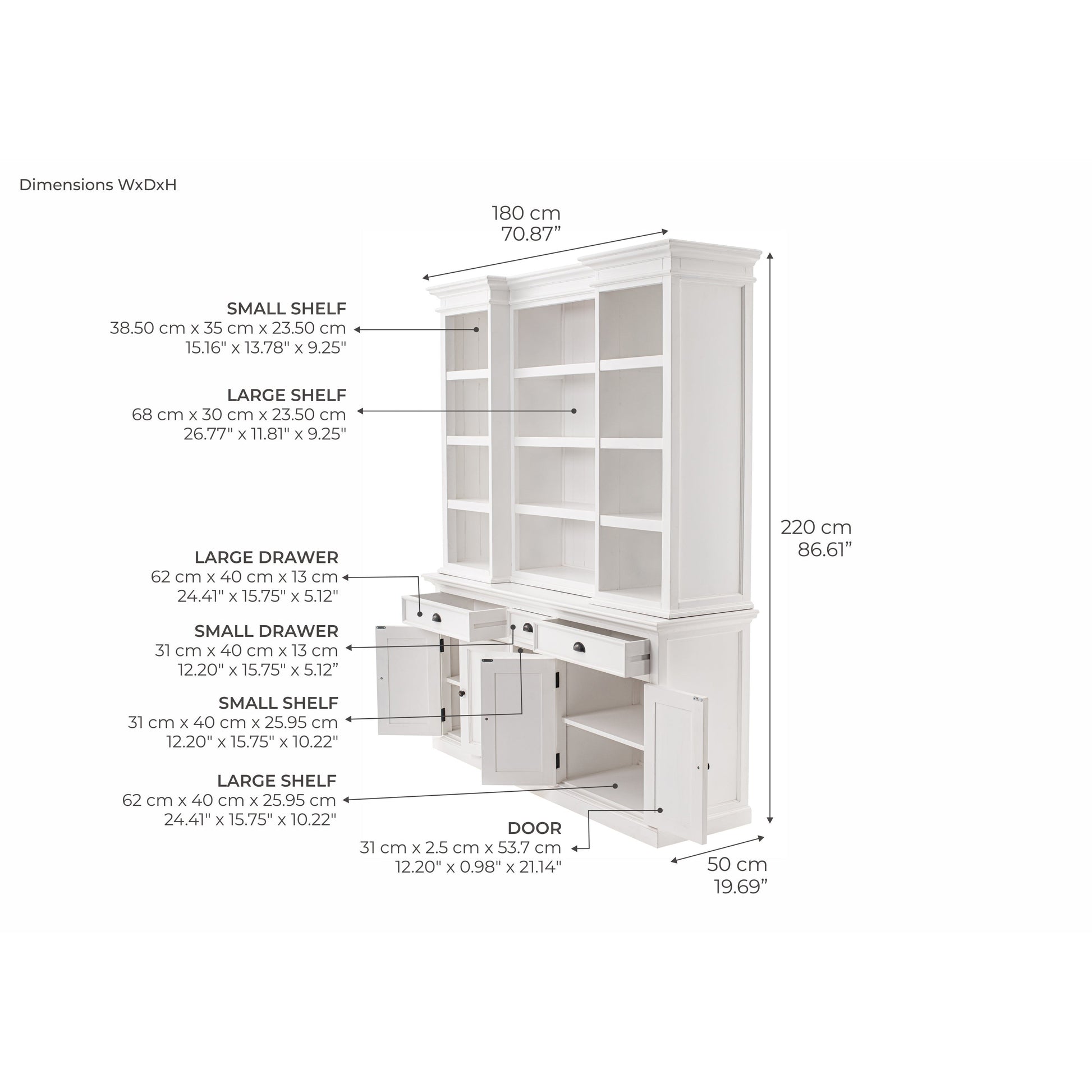 NovaSolo Halifax 71" Classic White Kitchen Hutch Cabinet With 5 Doors & 3 Drawers