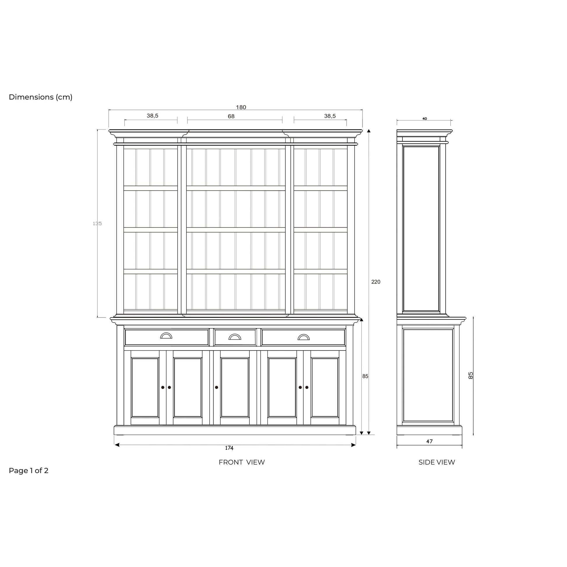 NovaSolo Halifax 71" Classic White Kitchen Hutch Cabinet With 5 Doors & 3 Drawers