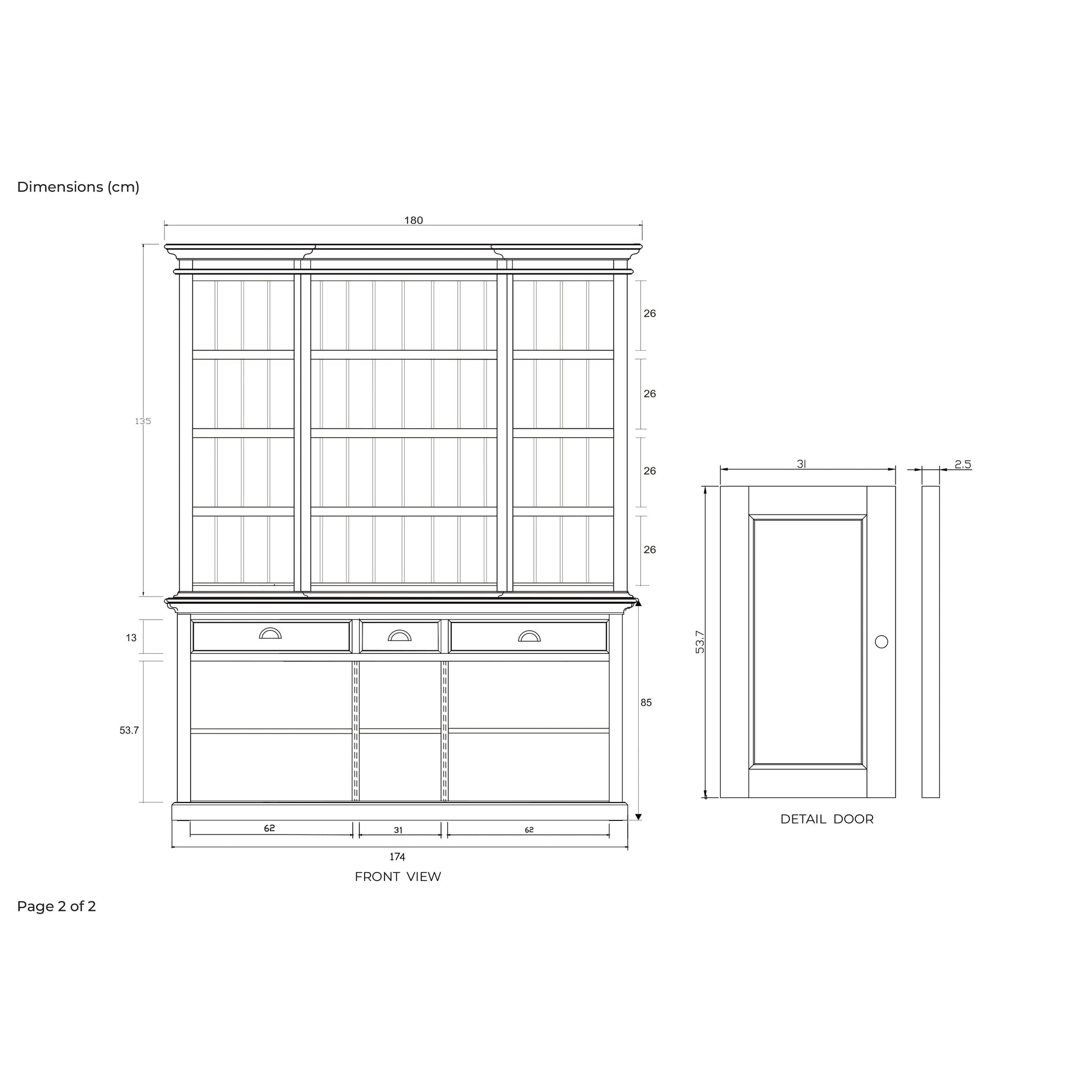 NovaSolo Halifax 71" Classic White Kitchen Hutch Cabinet With 5 Doors & 3 Drawers