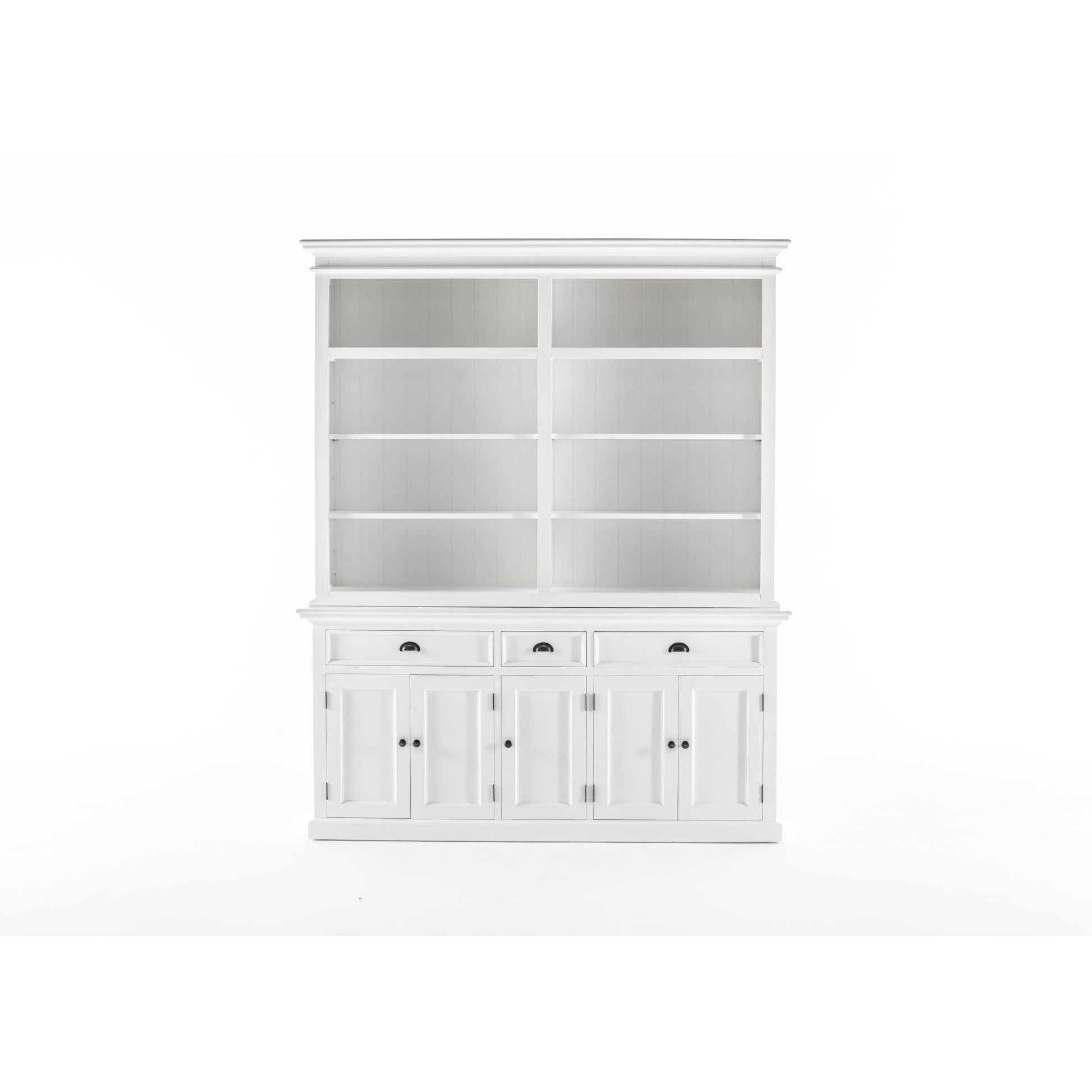 NovaSolo Halifax 71" Classic White Mahogany Bookcase Hutch Cabinet With 5 Doors & 8 Shelves