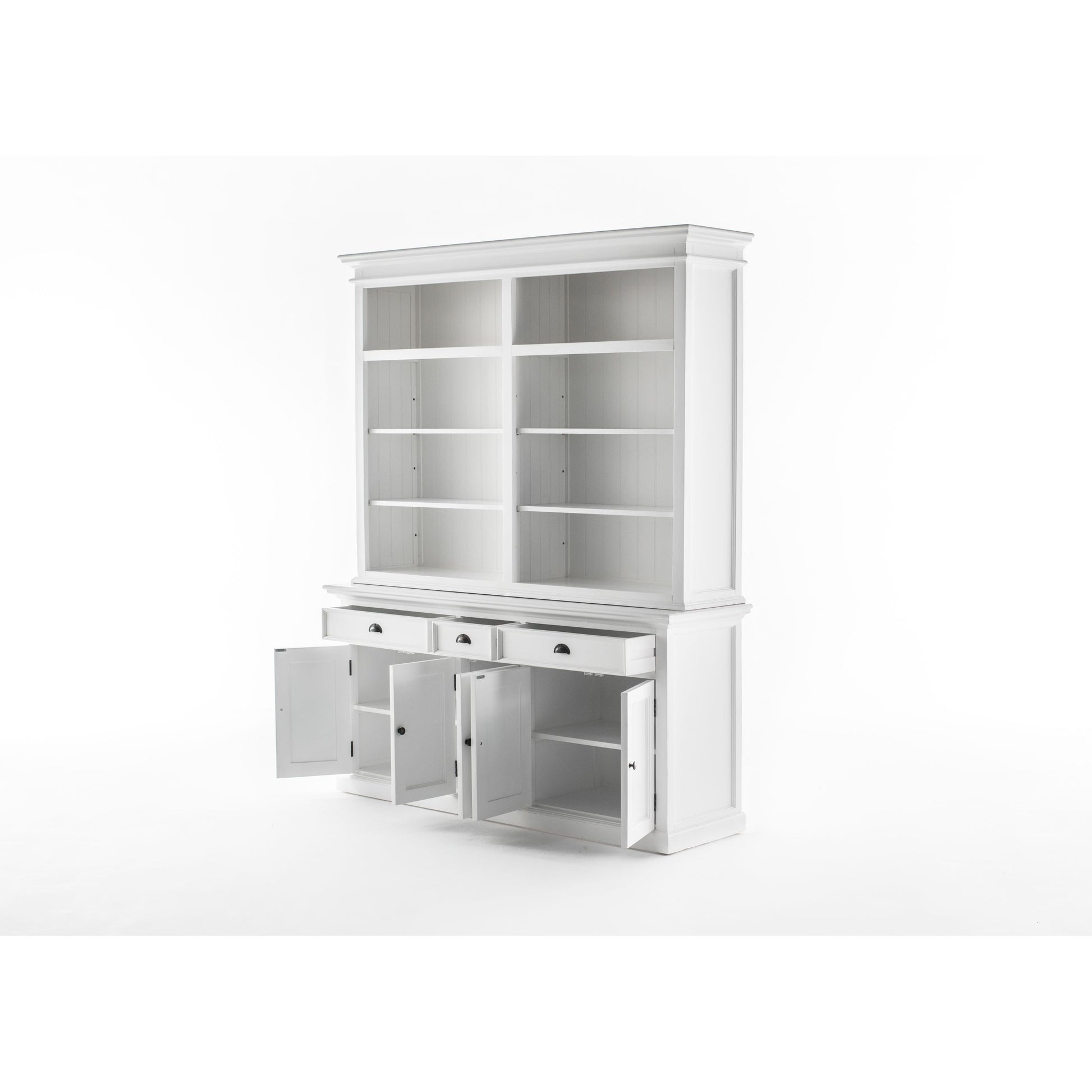 NovaSolo Halifax 71" Classic White Mahogany Bookcase Hutch Cabinet With 5 Doors & 8 Shelves